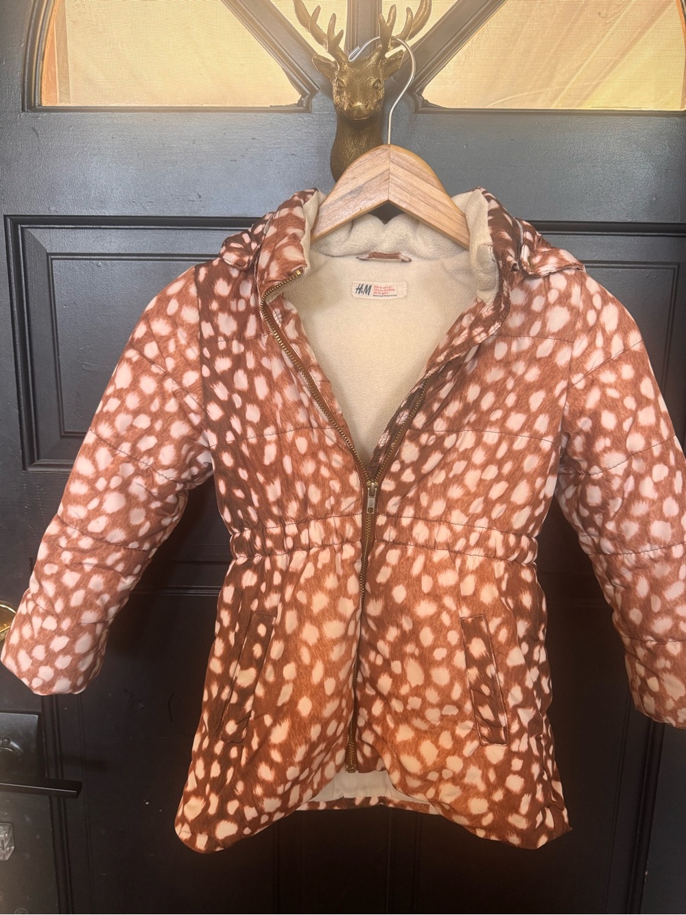 H&M Girls' Deer Print Spotted Puffer Jacket